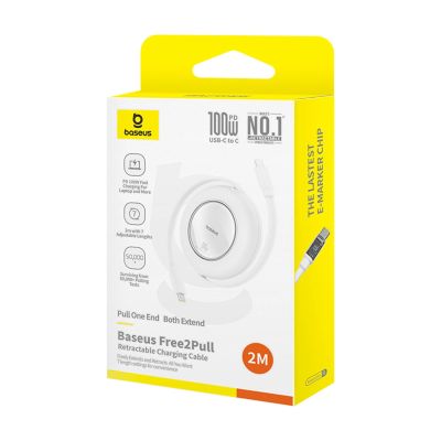 10. Baseus Free2Pull Mini 100W Einziehbares USB-C-Kabel – USB-C 2 m – Weiß