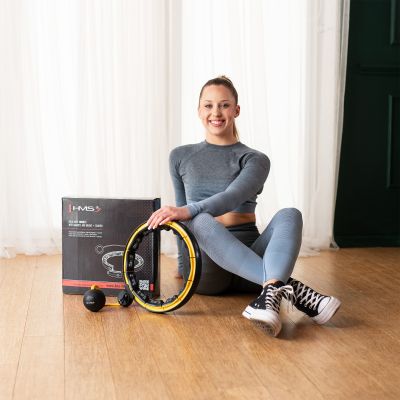 18. HHM21 HULA HOP SCHWARZ/GELB MIT MAGNETEN, TPE-SCHUTZ UND GEWICHT + HMS-ZÄHLER