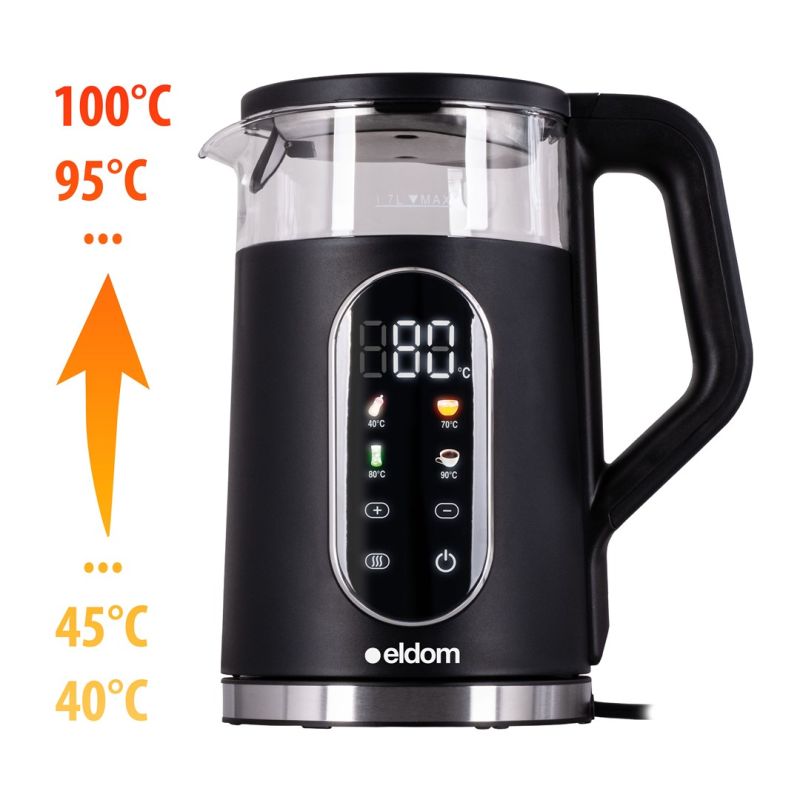 12. ELDOM Kabelloser Wasserkocher mit Temperaturregelung C560 NUVIA 2000W 1,7 L, LED-Anzeige, Wassertemperaturregelung