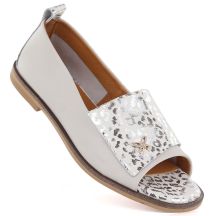 Beigefarbene Damen-Lederschuhe mit offener Zehenpartie, Modell Potocki JE19397