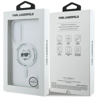 8. Karl Lagerfeld Button Choupette Head Printed Logo MagSafe Case für Samsung Galaxy S25 Edge - Weiß