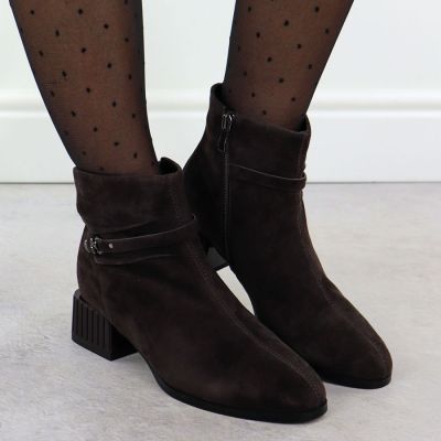 7. Damen-Ankle-Boots aus Leder mit Zierabsatz, braun, D&A S.Barski Premium Collection CR52-651