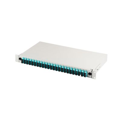 FO-Patchpanel mit Geräten 19'' 1HE, 24x SC dx, OM3, Adapter, verschiebbar, grau