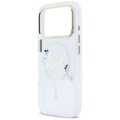 6. Karl Lagerfeld IML Choupettes Karl Script Logo MagSafe Hülle für iPhone 17 Pro Max – Transparent