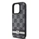 6. DKNY Lederhülle mit kariertem Monomuster und bedruckten Streifen für iPhone 15 Pro Max – Schwarz