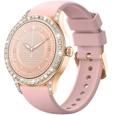 VELTORI VT360-1 Damen-Smartwatch, pinkes Silikonarmband