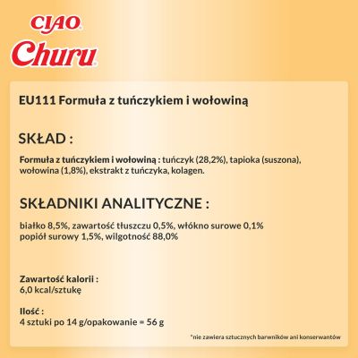 4. INABA Churu Hühnchen mit Rindfleisch – Katzenleckerli – 4 x 14 g