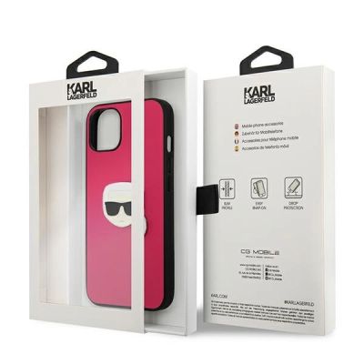 8. Karl Lagerfeld Leder Ikonik Karl's Head Metallhülle für iPhone 13 mini - Rosa