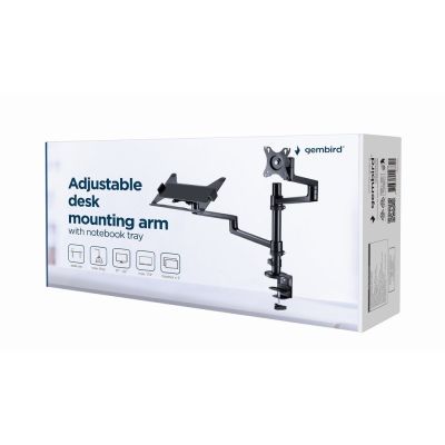 12. GEMBIRD Verstellbarer Schreibtischarm/Monitorhalterung + Notebookständer 17-32 Zoll, VESA 100x100 mm, bis zu 8 kg