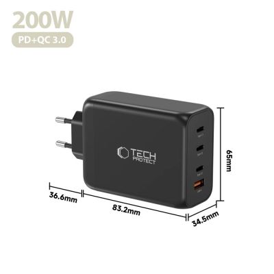 5. Tech-Protect NC200W-GaN 4-Port 200W Wandladegerät - Schwarz