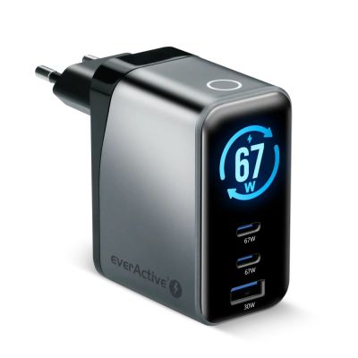6. EVERACTIVE GAN Wandladegerät 1 x USB, 2 x USB-C Schnellladefunktion 4+ 67W Schwarz SC-670Q