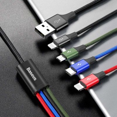 8. Baseus Kabel USB 4in1 Kabel, 2x Lightning / USB Typ C / Micro USB, Nylon geflochten 3.5A 1.2m schwarz (CA1T4-A01)