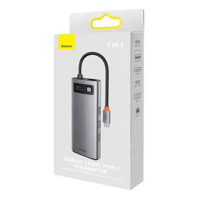 5. Baseus Metal Gleam Series HUB 7-in-1 Dockingstation USB Typ C - 1 x HDMI / 1 x VGA / 3 x USB 3.2 Gen. 1 / 1 x Power Delivery / 1 x RJ-45 Ethernet grau (WKWG040013)