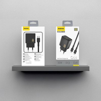 6. Dudao A27PCEU PD 30W GaN USB-C Wandladegerät mit USB-C-Kabel – Schwarz