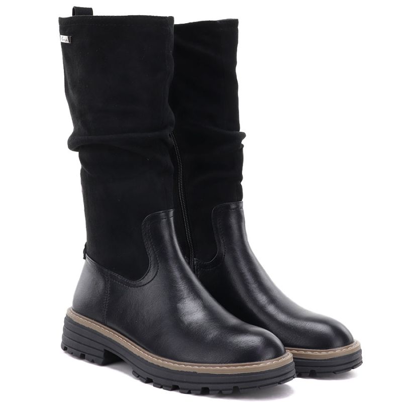4. Warme, gerüschte Damenstiefel, schwarz, M.Daszyński SA259-