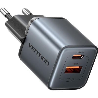 2. Vention 30-W-GaN-Ladegerät, 1× USB-A, 1× USB-C, schwarz