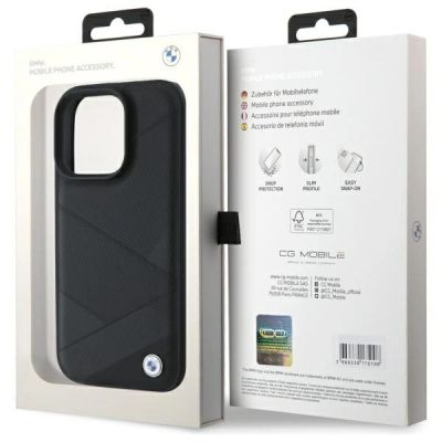 8. BMW Sign Leather Crossing Lines Pattern Hülle für iPhone 16 Pro Max – Schwarz