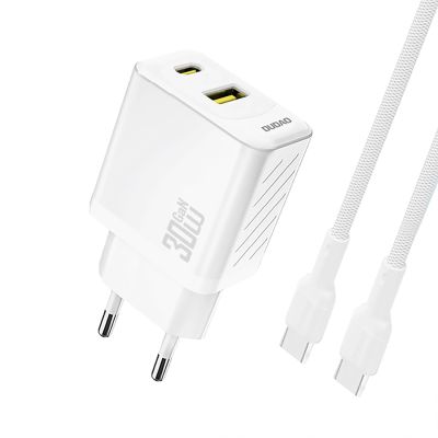 Dudao A27TCEU PD 30W GaN USB-A/USB-C-Wandladegerät mit USB-C-Kabel – Weiß