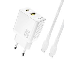 Dudao A27TCEU PD 30W GaN USB-A/USB-C-Wandladegerät mit USB-C-Kabel – Weiß