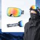 3. Rockbros SP284 Skibrille – Schwarzer, sandgestrahlter Rahmen, graue Polycarbonat-Linse mit roter Verspiegelung, für Kinder