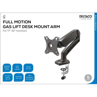 7. Deltaco ARM-534 Monitorhalterung/Ständer 68,6 cm (27") Schreibtisch Schwarz