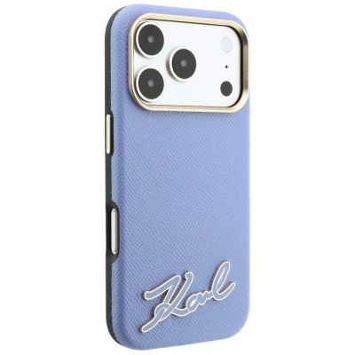 4. Karl Lagerfeld MagSafe-Hülle mit genarbter Oberfläche und Harz-Logo für iPhone 18 Pro / 17 Pro – Hellblau