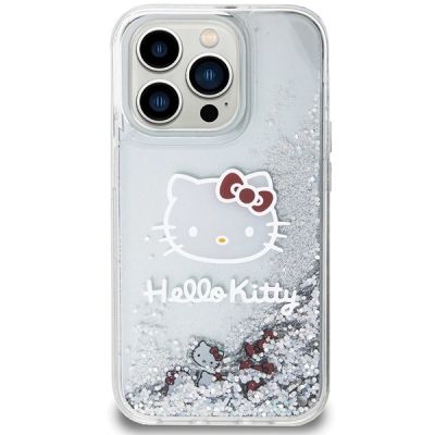 3. Hello Kitty Liquid Glitter Charms Kitty Head Hülle für iPhone 14 Pro – Silber