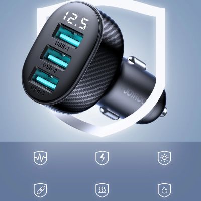 14. Joyroom JR-CCD03 3,4A Kfz-Ladegerät mit Display und 3x USB-A-Anschlüssen – Schwarz