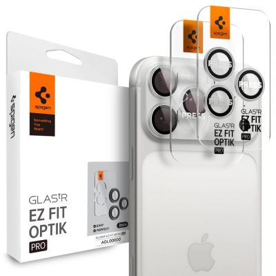 Spigen Optik Pro GLAS.TR „EZ FIT“ Kamera-Cover 2er-Pack für iPhone 16 Pro / Max / 17 Pro / Max - Silber