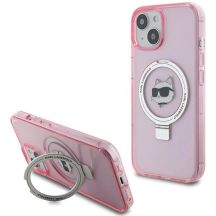 Karl Lagerfeld KLHMP15SHMRSCHP iPhone 15 6,1" rosa/rosa Hardcase Ringständer Choupette Head MagSafe