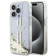 Guess Liquid Glitter Gold Stripes Hülle für iPhone 15 Pro Max – transparent