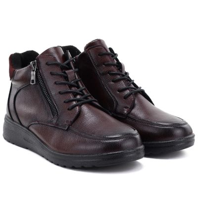 4. Bordeauxrote Damen-Lederstiefeletten mit Keilabsatz, gefüttert – Potocki JE19502