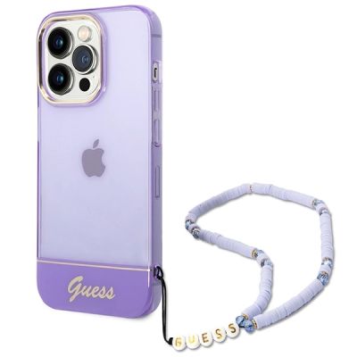 Guess GUHCP14XHGCOHU iPhone 14 Pro Max 6,7" lila/lila Hartschale mit durchscheinendem Perlenarmband