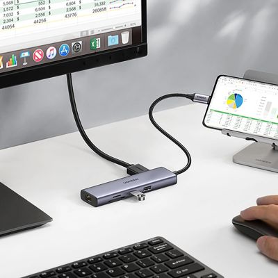 22. Ugreen CM512 90568 USB-C-Adapter – 2x USB-A 3.0 / HDMI / RJ45 / SD- und TF-Kartenleser / USB-C PD 100 W – Grau