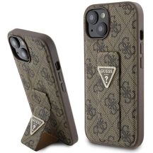 Guess Grip Stand 4G Triangle Strass Hülle für iPhone 15 – braun