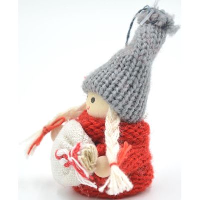 4. Dekorative Puppe mit Tasche, rotes Mädchen, 7,5 cm