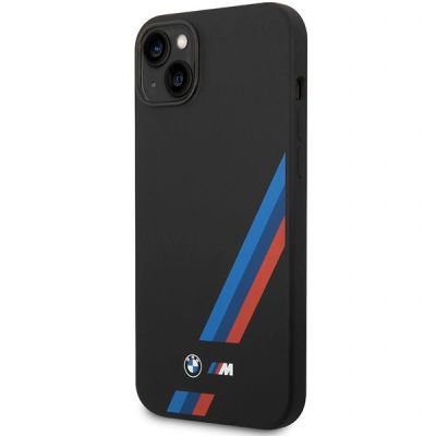 2. BMW Silikonhülle mit schrägen Streifen für iPhone 14 Plus / 15 Plus – Schwarz