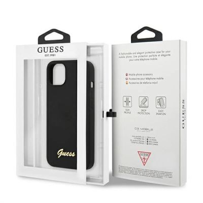 7. Guess GUHMP13MLSLMGBK iPhone 13 6.1" schwarz/schwarz Hardcase Silikon Script Gold Logo Magsafe