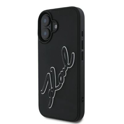Karl Lagerfeld 3D Rubber Signature Hülle für iPhone 16 – Schwarz