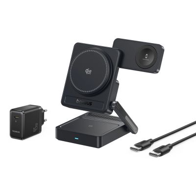 2. Baseus PicoGo AF21 3-in-1 Qi2.2 35W Wireless-Ladegerät mit 45W EU-Netzteil und 1m USB-C-Kabel – Schwarz