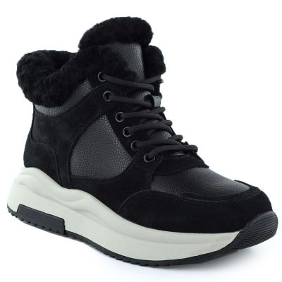 Schwarze Damen-Ankle-Boots aus Leder mit Plateausohle, Filippo DBT7240