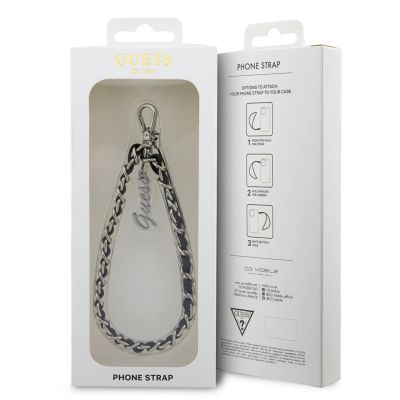 2. Guess GUSTSASSK Phone Strap schwarz/schwarzer Ketten-Metall-Logo-Anhänger