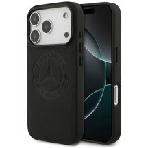 Mercedes Lederhülle mit Vintage-Logo und MagSafe-Funktion für iPhone 17 Pro – Schwarz