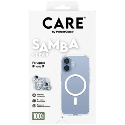 5. CARE by PanzerGlass Modisches Samba Case mit weißem MagSafe für iPhone 17 - Transparent