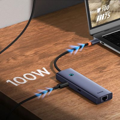 12. Baseus UltraJoy Serie 5-in-1 USB-C HDMI 4K 4x USB-A 3.0 Hub – Grau