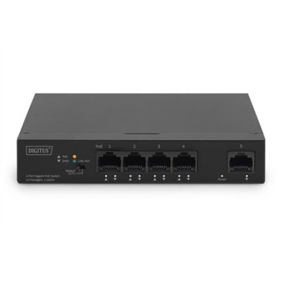 5. Digitus Gigabit Ethernet PoE-Switch, 4 PoE-Ports + 1 Uplink-Port, verfügbare PoE-Leistung: 60 W