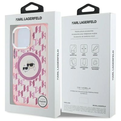 8. Karl Lagerfeld IML Monogram Karl & Choupette Head MagSafe-Hülle für iPhone 16 Pro – Rosa