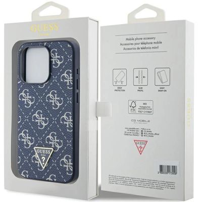8. Guess 4G Triangle Metal Logo Hülle für iPhone 15 Pro – Blau