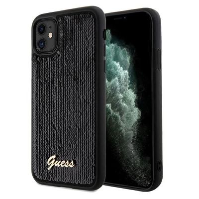 Guess Pailletten Script Metallhülle für iPhone 11 / Xr – Schwarz