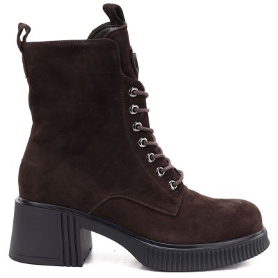 2. Damen-Ankle-Boots aus Leder mit Blockabsatz und Plateau, schokoladenbraun, Vinceza 67009